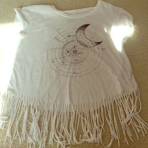 American Eagle white frayed short sleeve top